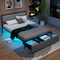 Grey Metal Slats Platform Bed Frame with LED Lights and Drawer
